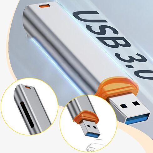 Card Reader USB 3.0 Card Reader Double Card Slot Design SD TF Card Reader Multifunctional Accessory Alloy Material Lanyard Hole Portable Suitable for, Gray in Saudi Arabia