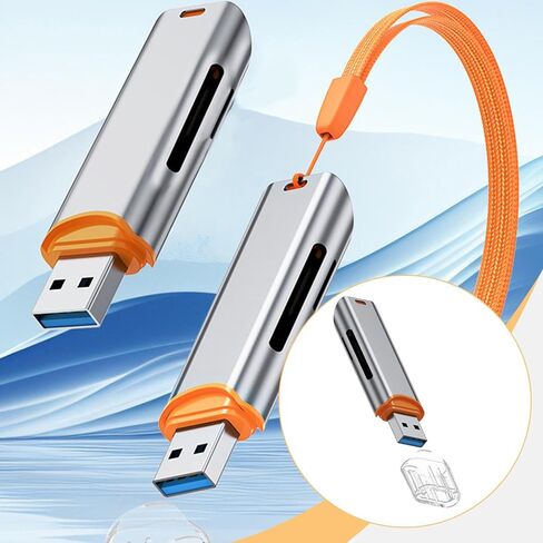 Card Reader USB 3.0 Card Reader Double Card Slot Design SD TF Card Reader Multifunctional Accessory Alloy Material Lanyard Hole Portable Suitable for, Gray in Saudi Arabia