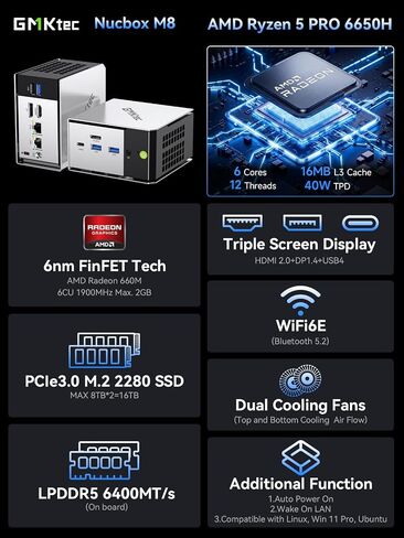GMKtec M8 Mini PC AMD Ryzen PRO 6650H (6C/12T 4.50GHz) in Saudi Arabia