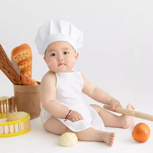 2Pcs/Set Baby Chef Outfit, Cute Soft Toddler Chef Hat and Apron for Photoshoots and Dress-Up of 3-12 Months Kids Male &1 in Saudi Arabia