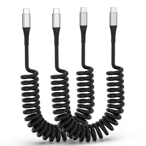 كابل USB C ملفوف بطول 3 أقدام، 2 سلك شاحن USB C للسيارة، كابل ملفوف USBC إلى USBC، كابل سيارة USB C شحن سريع لهاتف iPhone 17/16/15 Samsung Galaxy S25/S24/S23 Carplay in Kuwait