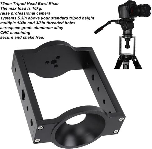 75mm Tripod Head Bowl Riser, Aluminum Alloy Tripod Head Hi-Hat Riser with Bowl Adapter for Photography Tripod for Video Camera Tripod DSLR Rail Slider in Saudi Arabia
