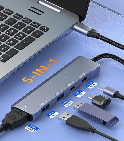 VIENON USB C Hub, USB C to HDMI Adapter 4K@60Hz, USB Type C Adapter Dongle with 100W PD, 5Gb USB-A &C Ports, Docking Station Compatible for MacBook Pro, XPS, Switch, Steam Deck in Saudi Arabia