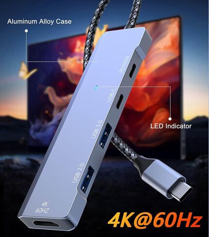 VIENON USB C Hub, USB C to HDMI Adapter 4K@60Hz, USB Type C Adapter Dongle with 100W PD, 5Gb USB-A &C Ports, Docking Station Compatible for MacBook Pro, XPS, Switch, Steam Deck in Saudi Arabia