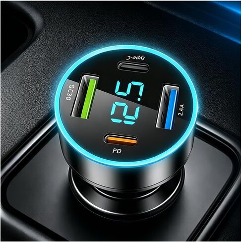 4 in 1 Fast Charging Cigarette Lighter USB Charger,60W Car Charger Port QC3.0/Type-C/PD/2.4A with Voltmeter & LED Light,12-24V Car Cigarette Lighter Adapter Compatible with iPhone in Saudi Arabia