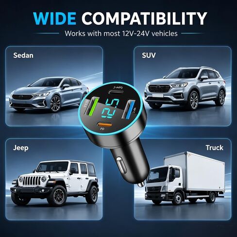 4 in 1 Fast Charging Cigarette Lighter USB Charger,60W Car Charger Port QC3.0/Type-C/PD/2.4A with Voltmeter & LED Light,12-24V Car Cigarette Lighter Adapter Compatible with iPhone in Saudi Arabia