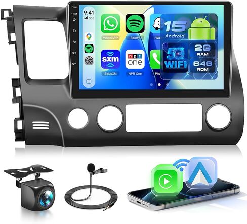[Android 15/2+64G] 5Ghz WiFi Car Radio for Honda Civic 2006-2011, 10.1" IPS Touchscreen Car Stereo with Wireless CarPlay/Android Auto/DSP/EQ/GPS/Bluetooth/FM/RDS/SWC/AHD Backup Camera in Saudi Arabia