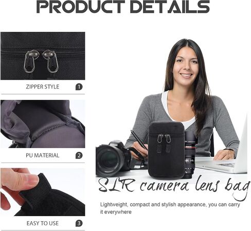 Vaguelly Camera Lens Storage Bag, Padded Zipper Case for Outdoor Shoots in Kuwait