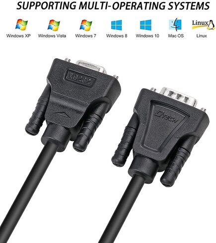 DTECH 6ft RS232 Null Modem Cable DB9 Male to Female Serial Extension Cord Simple Cross TX RX Line 2 Pin Crossed for Computer Switch Router Data Communication (6 Feet, Black) in Saudi Arabia