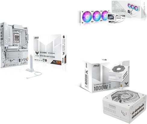 ASUS Bundle of TUF Gaming X870-PRO WIFI7 W NEO AMD AM5 ATX Motherboard + ROG RYUJIN III 360 ARGB Extreme White AIO CPU Liquid Cooler + TUF Gaming 1000W 80+ Gold White Fully Modular Power Supply in Saudi Arabia