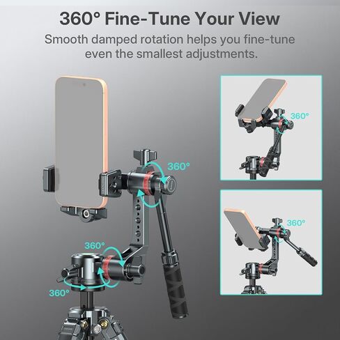 حامل هاتف ثلاثي القوائم يدور 360 درجة للتسجيل، حامل ثلاثي للهاتف مع تصميم سائل مناسب لجهاز بث الفيديو المباشر، حامل هاتف من الألومنيوم متوافق مع iPhone 17/16/15/14 Pro in Kuwait