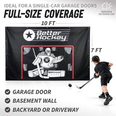 Better Hockey Extreme Shooting Tarp 7x10 ft — Hockey Shooting Target with 8 Target Holes, Heavy-Duty Nylon, Indoor/Outdoor Garage Shooting Trainer, Protects Walls — Rolls Up for Storage in Saudi Arabia