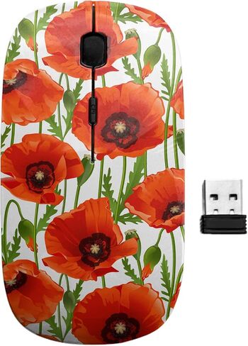 2.4GHz USB Wireless Mouse, Poppy Pattern, Ergonomic Slim Computer Mice for Kids in Kuwait
