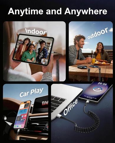 شاحن سيارة ملفوف Carplay، 2 حزمة من كابل USB A إلى USB C للسيارة Android Auto CarPlay، كابل USB C ملفوف للشحن السريع لهاتف iPhone 17 16 15 Samsung Galaxy S25 S24 S23 in Kuwait
