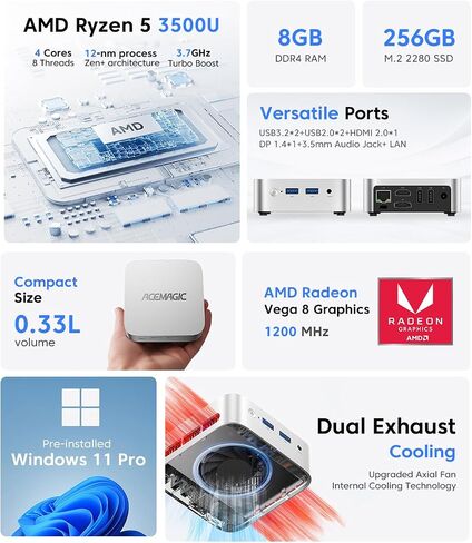 ACEMAGIC V1 Mini PC Computer, AMD Ryzen 5 3500U, 8GB RAM, 256GB SSD in Saudi Arabia