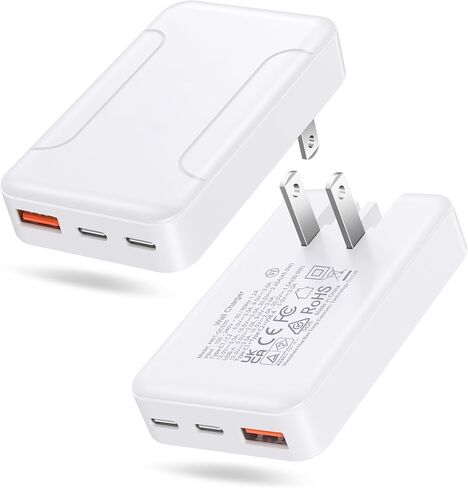 2 Pack Slim Flat USB C Wall Charger, 60W Multiport Dual USB-C & USB-A Wall Power Adapter with Foldable Plug Outlet 45W Super Fast Type C Charging Block for Galaxy S26 Ultra S25 A16 A17 A37 A56 iPhone in Saudi Arabia