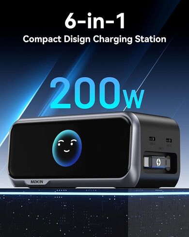 MOKiN 200W Charging Station with Retractable Cord, 6-Port Desktop Charger in Saudi Arabia