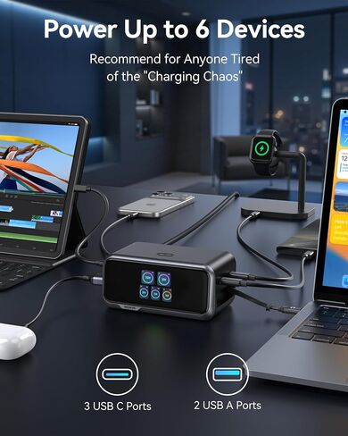 MOKiN 200W Charging Station with Retractable Cord, 6-Port Desktop Charger in Saudi Arabia