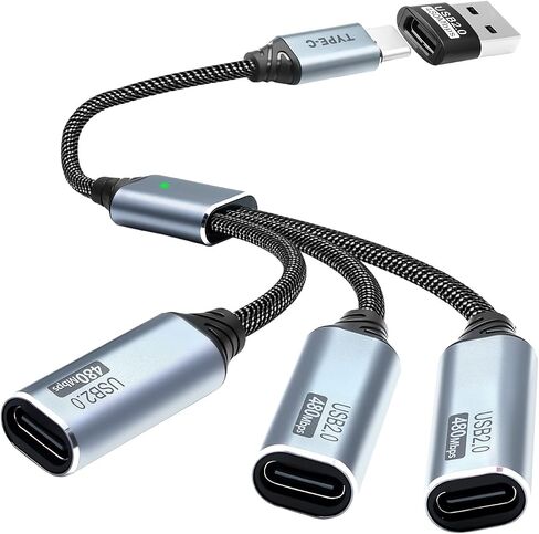 Duttek USB C Splitter 1 in 3 Out, USB C Hub with Type A to C Adapter, Type C Male to 3 Female Charging Cable Nylon Braided, 480Mbps Data Transfer, for Laptop, Phone Charging 0.8FT/25CM in Kuwait