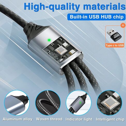 Duttek USB C Splitter 1 in 3 Out, USB C Hub with Type A to C Adapter, Type C Male to 3 Female Charging Cable Nylon Braided, 480Mbps Data Transfer, for Laptop, Phone Charging 0.8FT/25CM in Kuwait