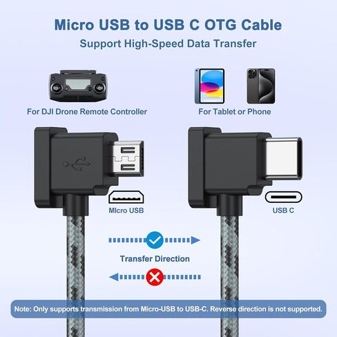 Vanjua 2 Pack Micro to USB C Remote Controller Cable for DJI Mavic Mini,Mini SE,Mavic 2 Pro/Zoom, Mavic Air/Pro, Spark, DJI Drone to Phone Tablet Cable 90 Degree OTG Data Cord (USB C Connector) 1FT in Saudi Arabia
