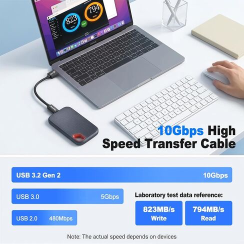 Data Transfer Cable USB to Type C 6inch Short, 10Gbps USB C 3.1 Gen 2 Cord in Kuwait