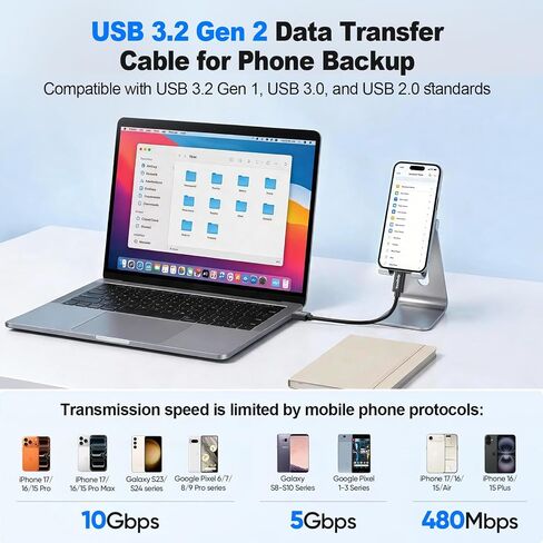 Data Transfer Cable USB to Type C 6inch Short, 10Gbps USB C 3.1 Gen 2 Cord in Kuwait
