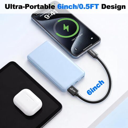 Data Transfer Cable USB to Type C 6inch Short, 10Gbps USB C 3.1 Gen 2 Cord in Kuwait