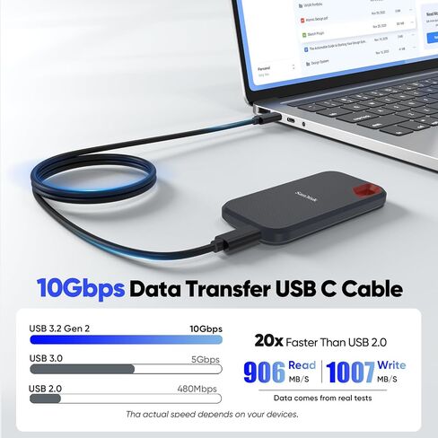 كابل بيانات USB C بطول 3 أقدام، سلك USB C 3.2 الجيل الثاني مع نقل بيانات بسرعة 10 جيجابت في الثانية وشحن سريع 60 وات، كابل USBC إلى النوع C Android Auto لأجهزة iPhone 17/16/15 Galaxy S25/24 Protable SSD iPad Air/Pro إلى الكمبيوتر المحمول in Kuwait