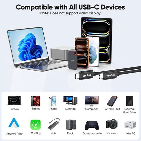 كابل بيانات USB C بطول 3 أقدام، سلك USB C 3.2 الجيل الثاني مع نقل بيانات بسرعة 10 جيجابت في الثانية وشحن سريع 60 وات، كابل USBC إلى النوع C Android Auto لأجهزة iPhone 17/16/15 Galaxy S25/24 Protable SSD iPad Air/Pro إلى الكمبيوتر المحمول in Kuwait