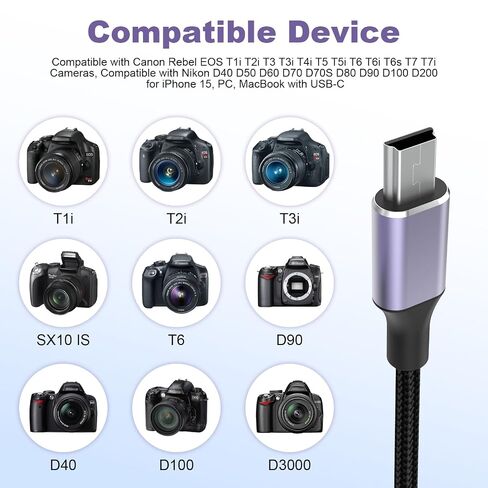 USB C Photo Transfer Cable Cord for Canon Rebel EOS T7 T1i T2i T3 T3i T4i T5 T5i T6 T6i T6s T7i Cameras, for Nikon D40 D50 D60 D70 D70S D80 D90 D100 D200 for iPhone 15, PC, MacBook with USB-C 3.3 FT in Saudi Arabia