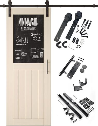 Tinsmith Gray 40x80 in. Sliding Barn Door, Half Chalkboard Design,Assembly Required, Finished Sliding Barn Door, with 7 ft Single Door Hardware Kit, Interior Use in Saudi Arabia