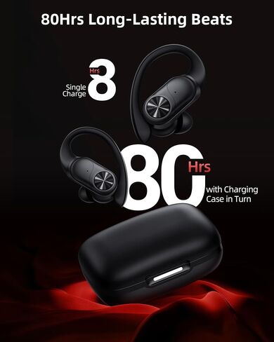 PocBuds Bluetooth Headphones Wireless Earbuds 80hrs Playtime Wireless Charging Case Digital Display Sports Ear Buds with Earhook Deep Bass IPX7 Waterproof Over-Ear Earphones for TV Phone Laptop Black in Saudi Arabia