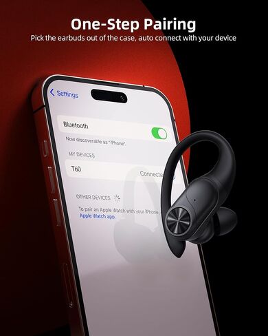 PocBuds Bluetooth Headphones Wireless Earbuds 80hrs Playtime Wireless Charging Case Digital Display Sports Ear Buds with Earhook Deep Bass IPX7 Waterproof Over-Ear Earphones for TV Phone Laptop Black in Saudi Arabia