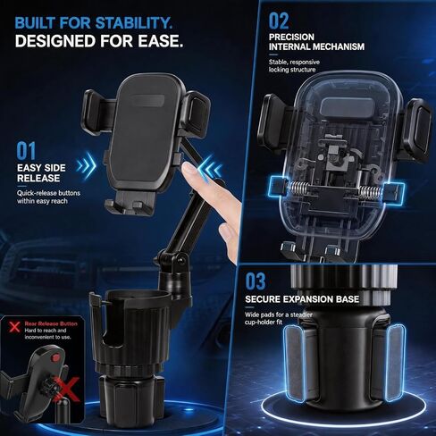 YUHENG Upgraded Cup Holder Phone Mount for Car - Permanent Screw-Fixed Base (No Wobble), Offset Space-Saving Design,Universal Adjustable Cell Phone Cradle for iPhone, Android, SUV, Truck in Saudi Arabia
