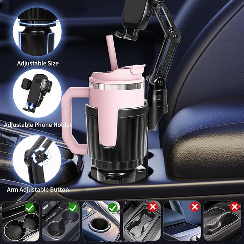 YUHENG Upgraded Cup Holder Phone Mount for Car - Permanent Screw-Fixed Base (No Wobble), Offset Space-Saving Design,Universal Adjustable Cell Phone Cradle for iPhone, Android, SUV, Truck in Saudi Arabia