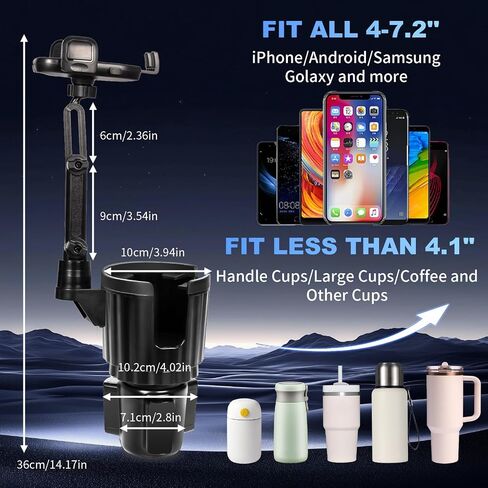 YUHENG Upgraded Cup Holder Phone Mount for Car - Permanent Screw-Fixed Base (No Wobble), Offset Space-Saving Design,Universal Adjustable Cell Phone Cradle for iPhone, Android, SUV, Truck in Saudi Arabia