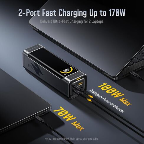 AOHI 25200 مللي أمبير 170 وات باور بانك للكمبيوتر المحمول، 100 وات أقصى مخرج USB-C PD 3.0 شاحن محمول، 90.72 وات في الساعة متوافق مع شركات الطيران لأجهزة iPad وiPhone 17 Pro Max وGalaxy وSteam Deck، رمادي in Kuwait
