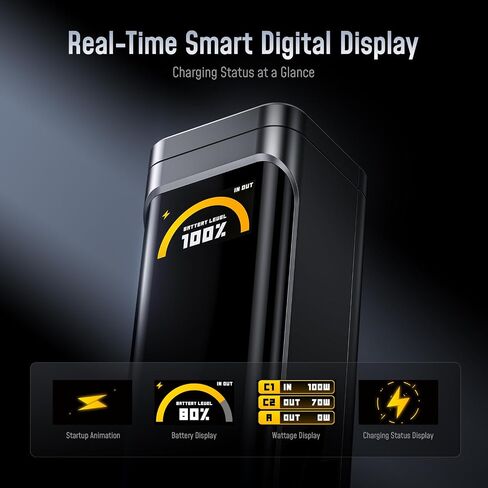 AOHI 25200 مللي أمبير 170 وات باور بانك للكمبيوتر المحمول، 100 وات أقصى مخرج USB-C PD 3.0 شاحن محمول، 90.72 وات في الساعة متوافق مع شركات الطيران لأجهزة iPad وiPhone 17 Pro Max وGalaxy وSteam Deck، رمادي in Kuwait