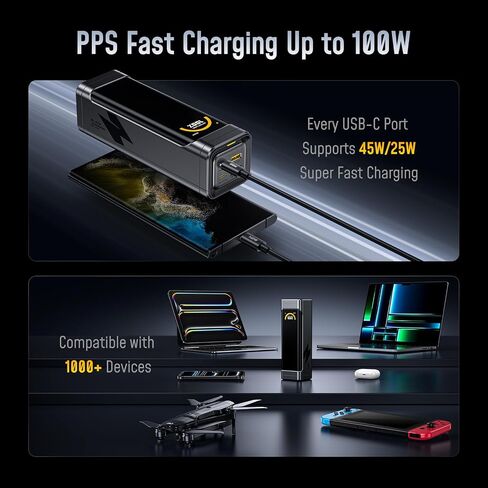 AOHI 25200 مللي أمبير 170 وات باور بانك للكمبيوتر المحمول، 100 وات أقصى مخرج USB-C PD 3.0 شاحن محمول، 90.72 وات في الساعة متوافق مع شركات الطيران لأجهزة iPad وiPhone 17 Pro Max وGalaxy وSteam Deck، رمادي in Kuwait