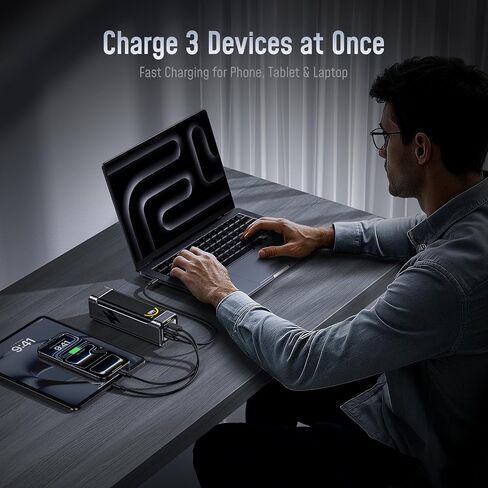 AOHI 25200 مللي أمبير 170 وات باور بانك للكمبيوتر المحمول، 100 وات أقصى مخرج USB-C PD 3.0 شاحن محمول، 90.72 وات في الساعة متوافق مع شركات الطيران لأجهزة iPad وiPhone 17 Pro Max وGalaxy وSteam Deck، رمادي in Kuwait