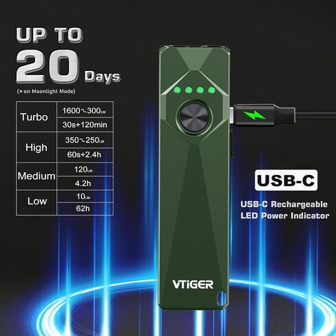 VTIGER S2 Slim EDC Pocket Flashlight with Clip,1600 Lumen Super Bright Portable Flat Little Flashlights, Rechargeable Small LED Flash Light with Magnet for Camping,Hiking,Outdoor,Emergency,Car Repair in Saudi Arabia