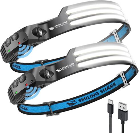 Smiling Shark LED Headlamp, 230°Wide Angle 3*White Light 2 Pack the Brightest Head Lamp Rechargeable Waterproof Headlight for Camping Hiking Outdoor, Head-Lamp-LED-Frontale-Light in Saudi Arabia
