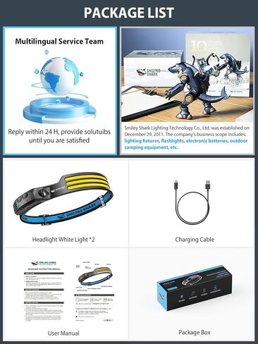 Smiling Shark LED Headlamp, 230°Wide Angle 3*White Light 2 Pack the Brightest Head Lamp Rechargeable Waterproof Headlight for Camping Hiking Outdoor, Head-Lamp-LED-Frontale-Light in Saudi Arabia