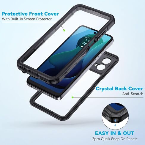 Lanhiem Motorola Moto G 5G 2024 Case, IP68 Waterproof Dustproof Shockproof Case with Built-in Screen Protector, Full Body Underwater Protective Cover for Moto G 5G Only, Black in Saudi Arabia
