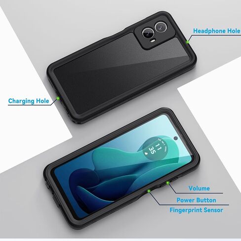 Lanhiem Motorola Moto G 5G 2024 Case, IP68 Waterproof Dustproof Shockproof Case with Built-in Screen Protector, Full Body Underwater Protective Cover for Moto G 5G Only, Black in Saudi Arabia