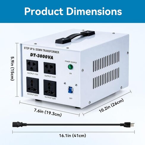 3000W Step Up/Down Voltage Transformer, 110V/120V & 220V/240V Power Converter, 4 Outlets Toroidal Regulator, Overload Overheat Protection for Home, Travel and Global Household Devices in Saudi Arabia
