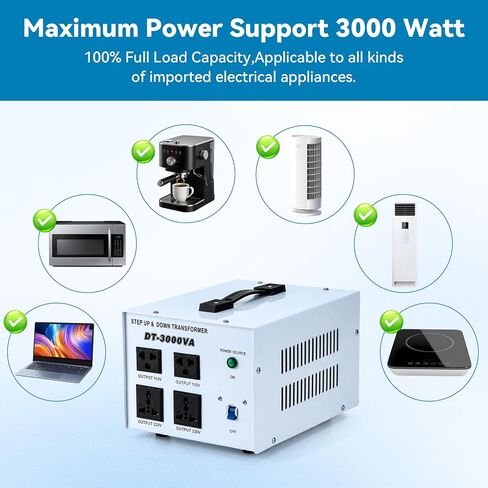3000W Step Up/Down Voltage Transformer, 110V/120V & 220V/240V Power Converter, 4 Outlets Toroidal Regulator, Overload Overheat Protection for Home, Travel and Global Household Devices in Saudi Arabia