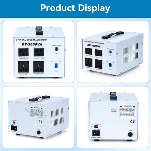 3000W Step Up/Down Voltage Transformer, 110V/120V & 220V/240V Power Converter, 4 Outlets Toroidal Regulator, Overload Overheat Protection for Home, Travel and Global Household Devices in Saudi Arabia