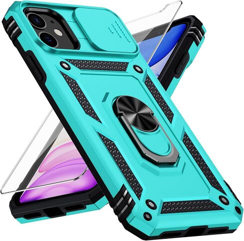 Vinve for iPhone 12 Case, iPhone 12 Pro Case, Slide Lens Cover, HD Screen Protector, Military Grade Drop Protection, Magnetic Rotated Ring Holder Kickstand Phone Case (Black) in Saudi Arabia